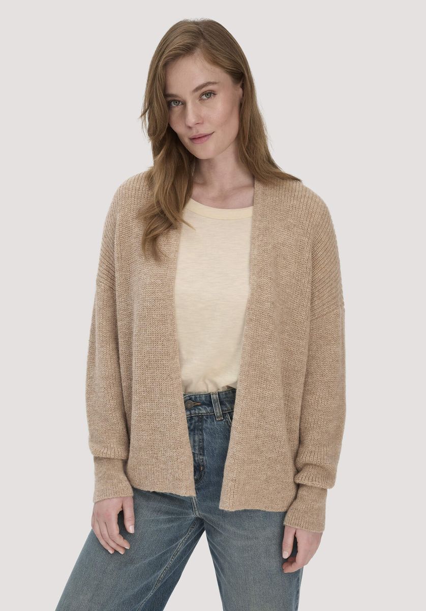 hessnatur Damen Strick Jacke Oversize aus Alpaka - beige - Größe L