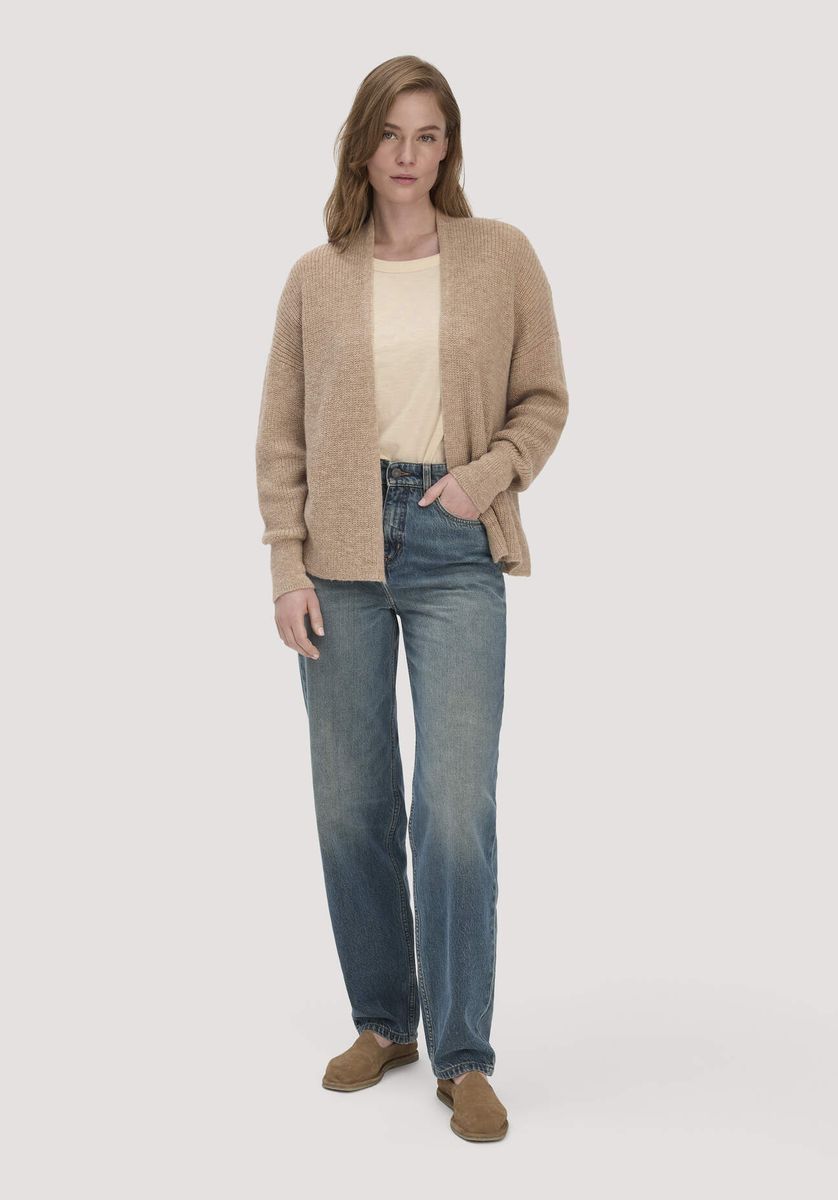hessnatur Damen Strick Jacke Oversize aus Alpaka - beige - Größe L