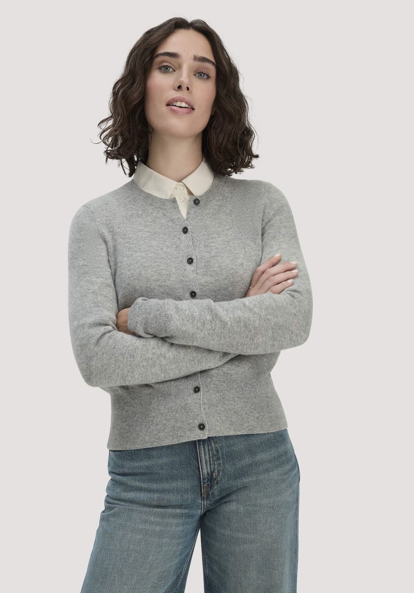 hessnatur Damen Strick Jacke Regular BETTER RECYCLING aus Cashmere - grau - Größe L