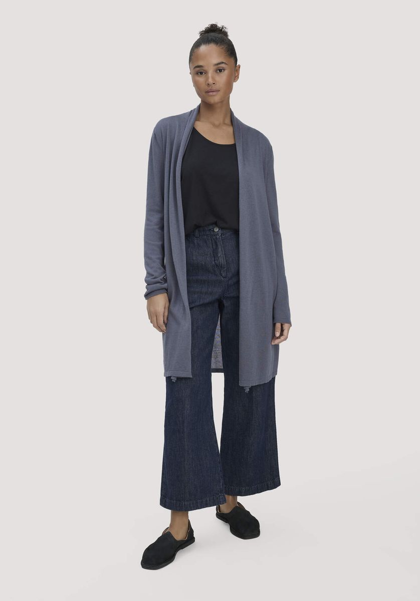 hessnatur Damen Strick Jacke Regular aus TENCEL™ Lyocell und Bio-Baumwolle - blau - Größe L
