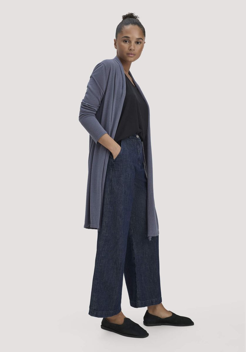 hessnatur Damen Strick Jacke Regular aus TENCEL™ Lyocell und Bio-Baumwolle - blau - Größe L