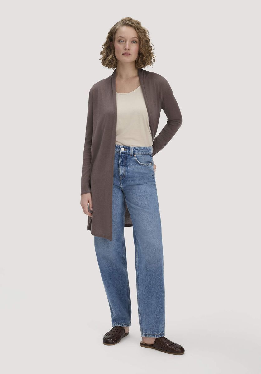 hessnatur Damen Strick Jacke Regular aus TENCEL™ Lyocell und Bio-Baumwolle - braun - Größe L