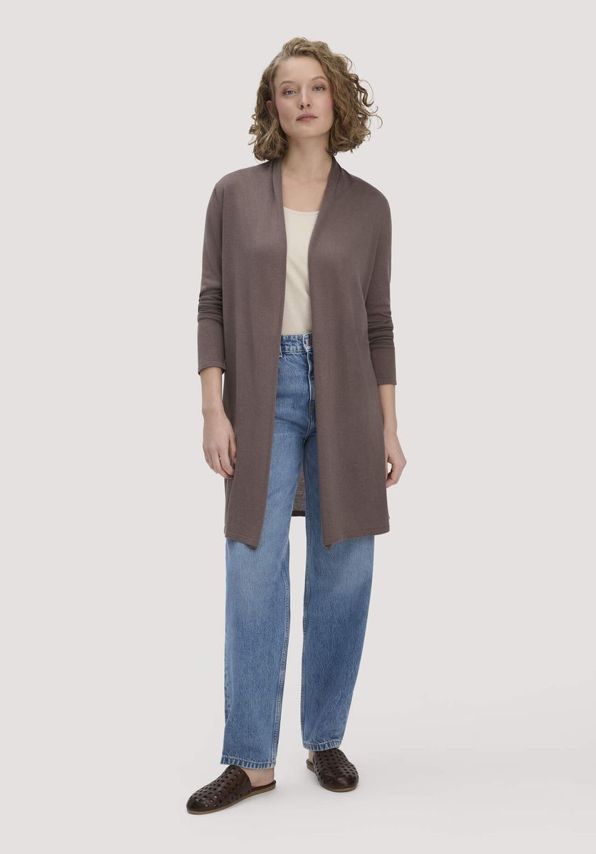hessnatur Damen Strick Jacke Regular aus TENCEL™ Lyocell und Bio-Baumwolle - braun - Größe L