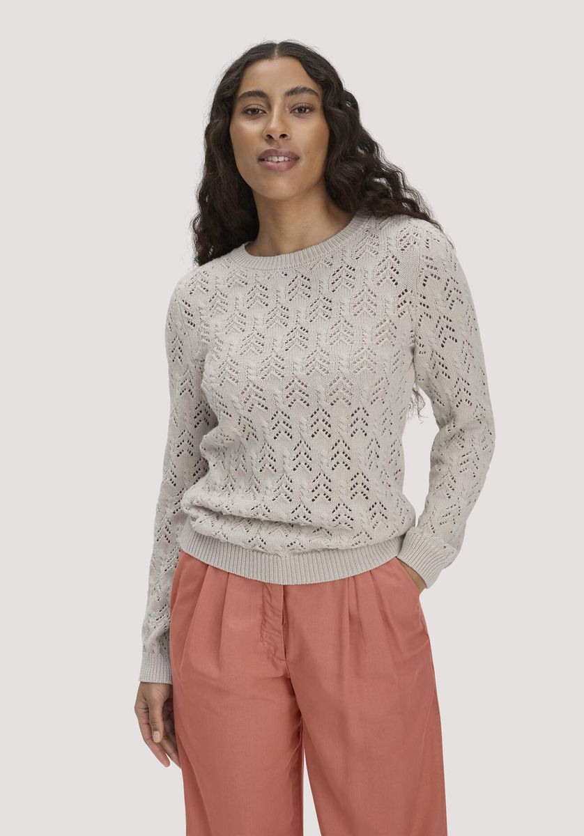 hessnatur Damen Strick Pullover Regular aus Bio-Baumwolle und Wolle - beige - Größe L