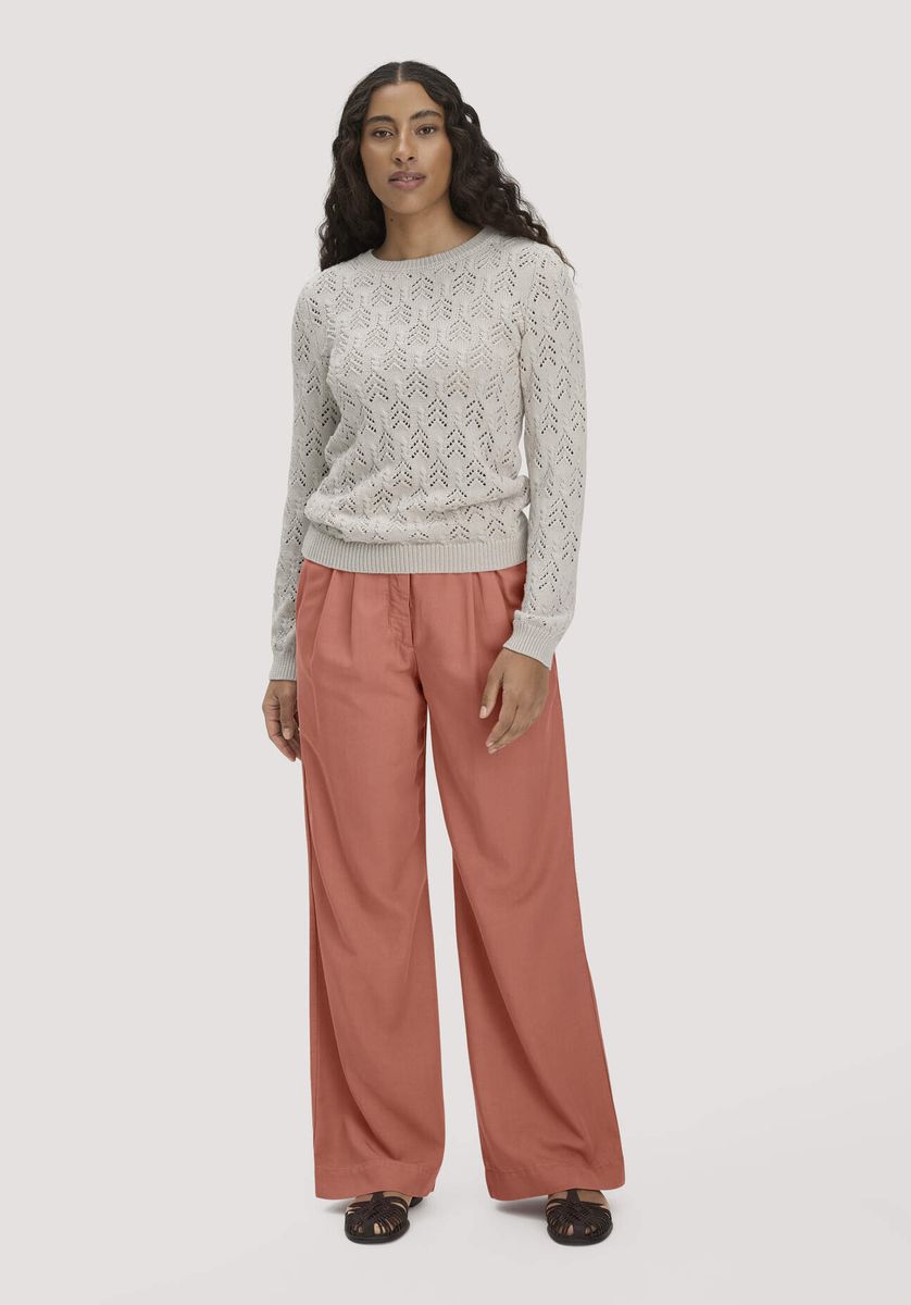 hessnatur Damen Strick Pullover Regular aus Bio-Baumwolle und Wolle - beige - Größe L