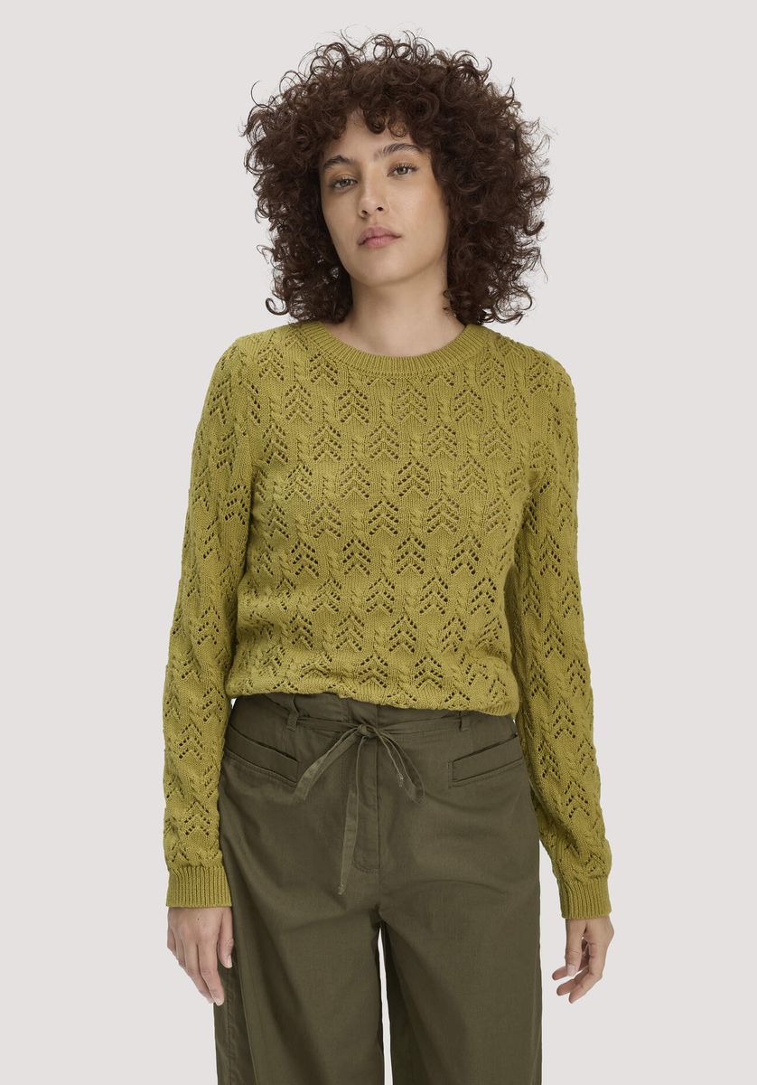 hessnatur Damen Strick Pullover Regular aus Bio-Baumwolle und Wolle - grün - Größe L