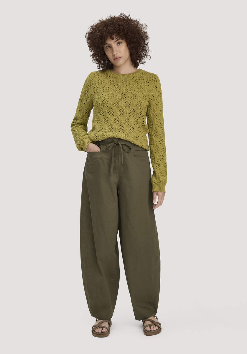 hessnatur Damen Strick Pullover Regular aus Bio-Baumwolle und Wolle - grün - Größe L
