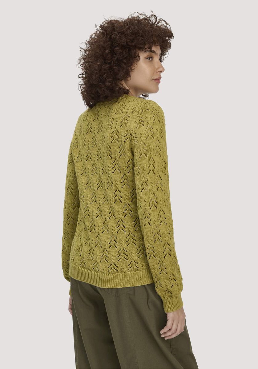 hessnatur Damen Strick Pullover Regular aus Bio-Baumwolle und Wolle - grün - Größe L