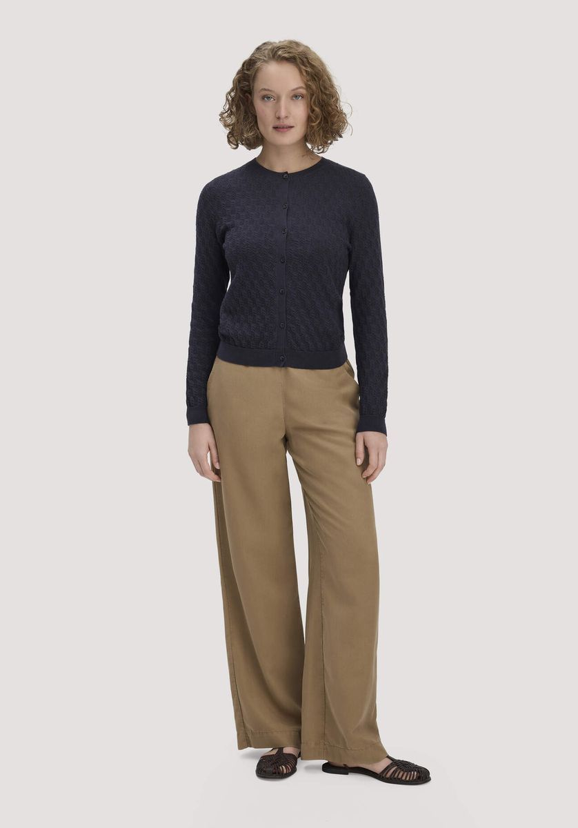 hessnatur Damen Strick Jacke Regular aus Bio-Baumwolle mit Merinowolle - blau - Größe L