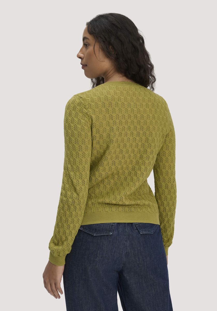 hessnatur Damen Strick Jacke Regular aus Bio-Baumwolle mit Merinowolle - grün - Größe L