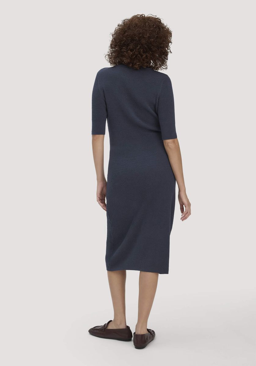 hessnatur Damen Strick Kleid Regular aus Bio-Baumwolle und Wolle - blau - Größe L