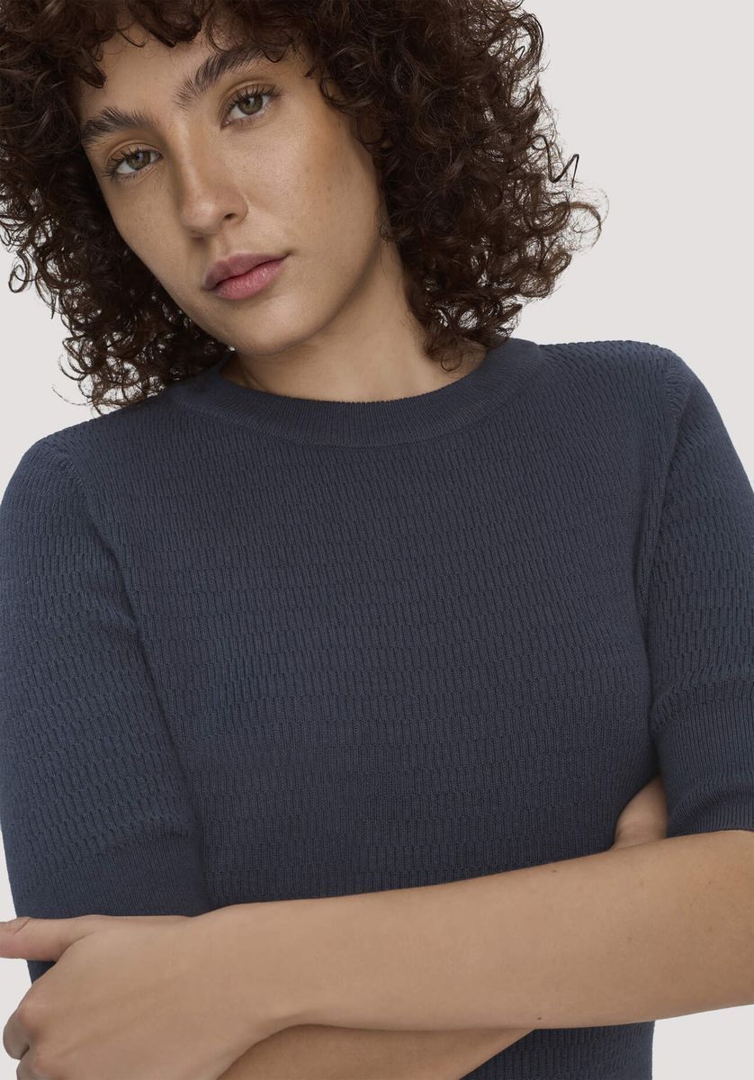 hessnatur Damen Strick Kleid Regular aus Bio-Baumwolle und Wolle - blau - Größe L