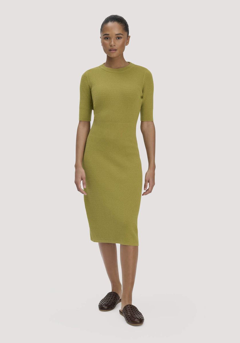 hessnatur Damen Strick Kleid Regular aus Bio-Baumwolle und Wolle - grün - Größe L