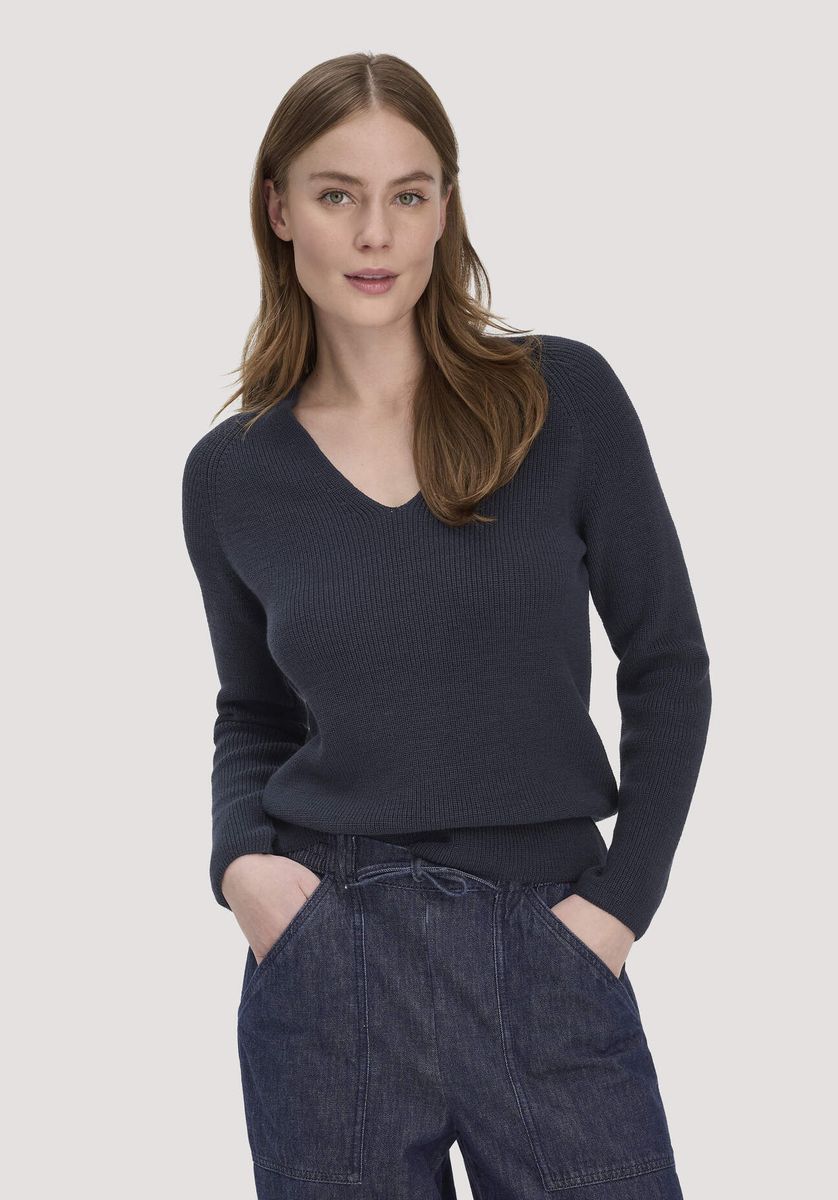 hessnatur Damen Strick Pullover Regular aus Bio-Baumwolle - blau - Größe L