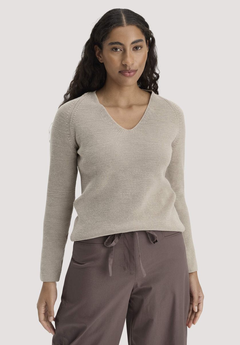 hessnatur Damen Strick Pullover Regular aus Bio-Baumwolle - beige - Größe L