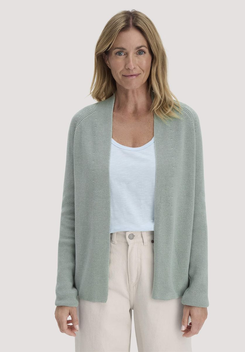 hessnatur Damen Strick Jacke Regular aus Bio-Baumwolle - grün - Größe L