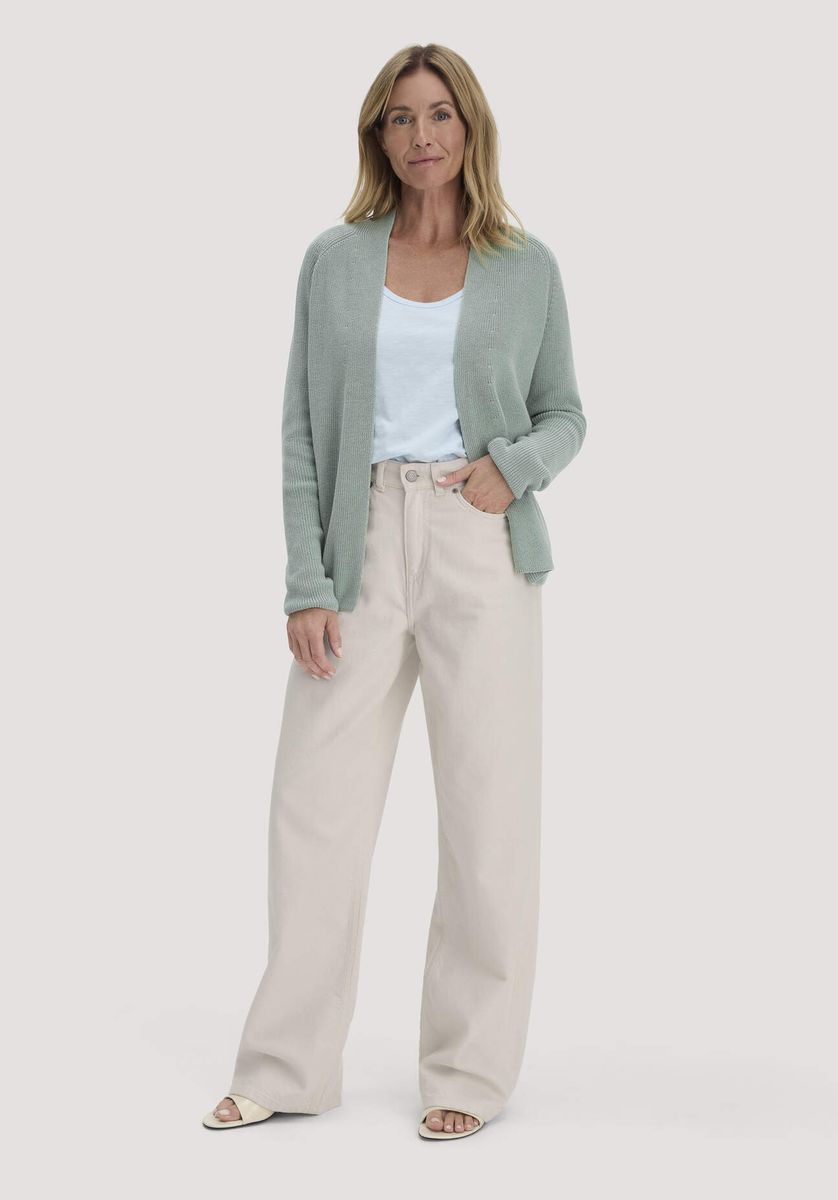 hessnatur Damen Strick Jacke Regular aus Bio-Baumwolle - grün - Größe L