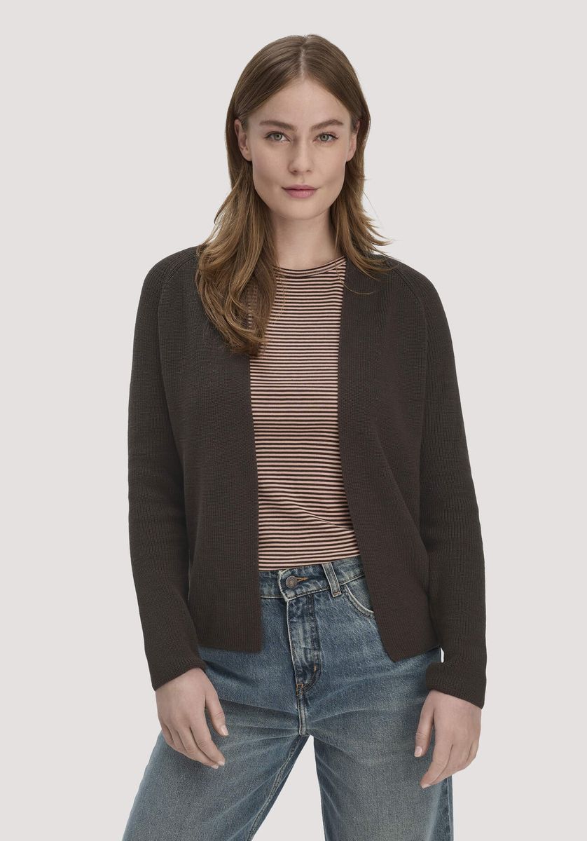 hessnatur Damen Strick Jacke Regular aus Bio-Baumwolle - braun - Größe L