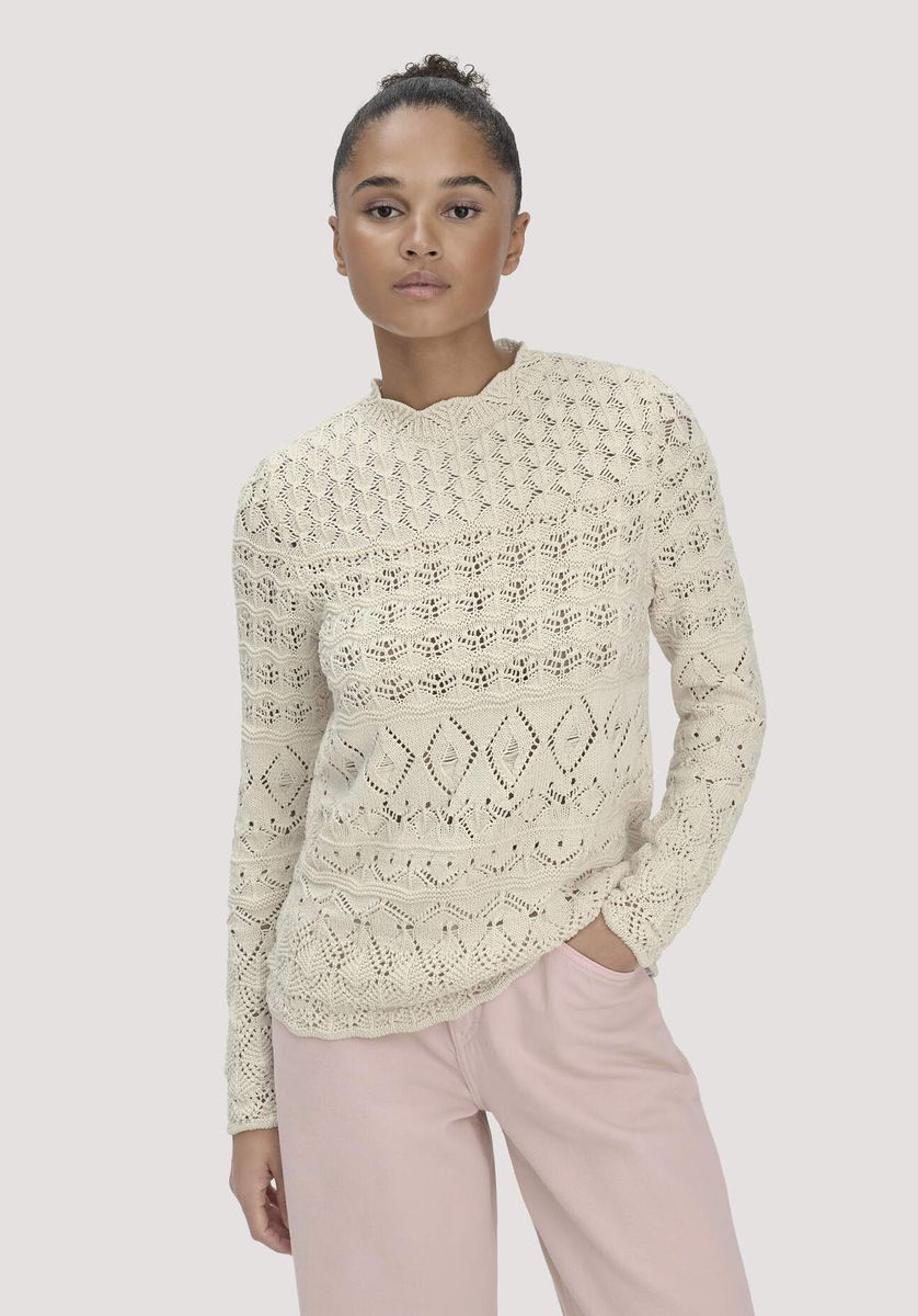 hessnatur Damen Strick Pullover Regular aus Bio-Baumwolle - beige - Größe L
