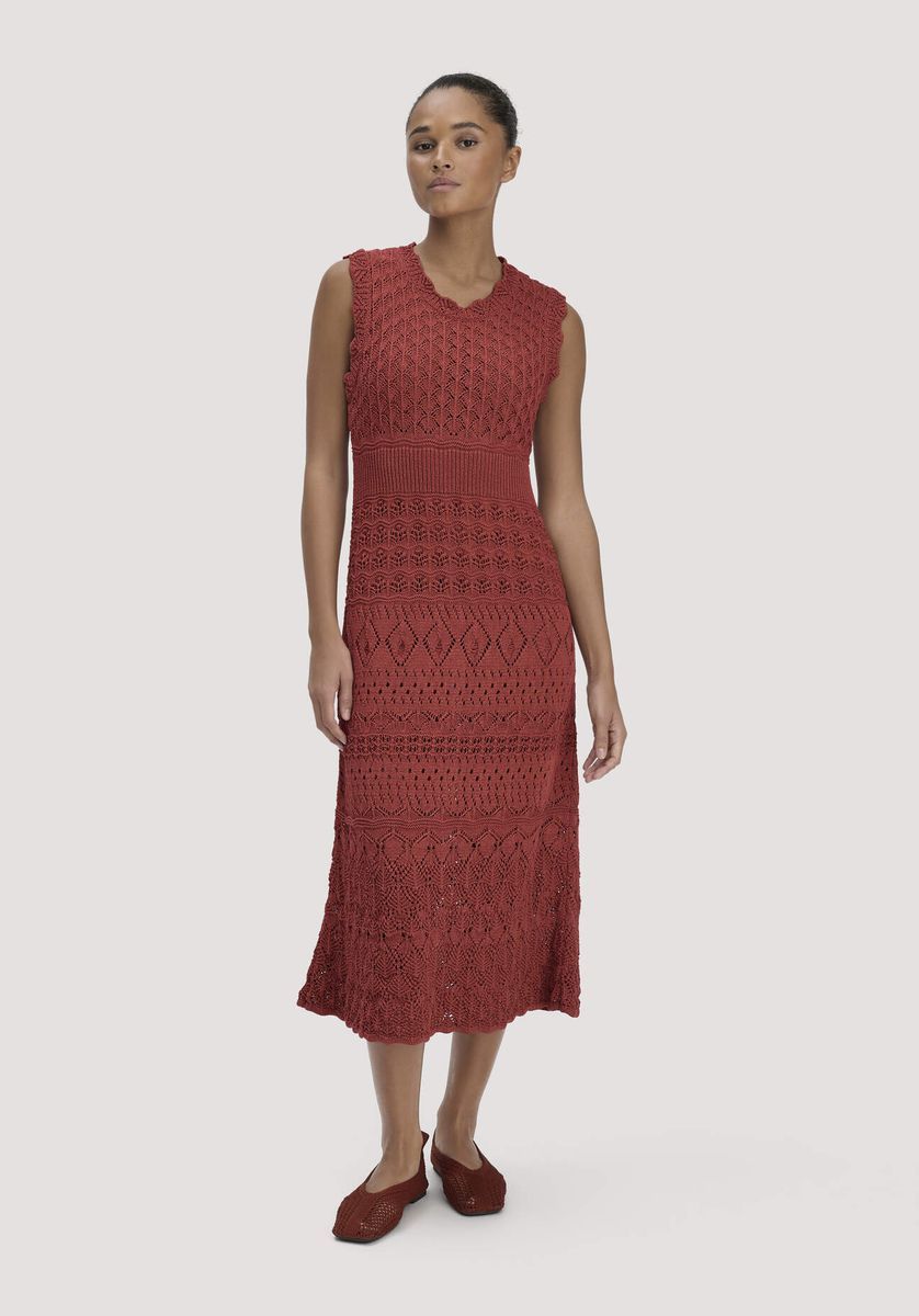 hessnatur Damen Strick Kleid Midi aus Bio-Baumwolle - braun - Größe L