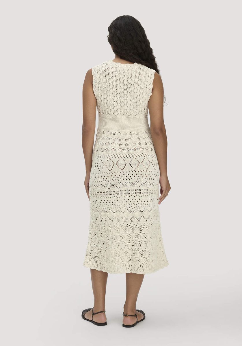 hessnatur Damen Strick Kleid Midi aus Bio-Baumwolle - beige - Größe L