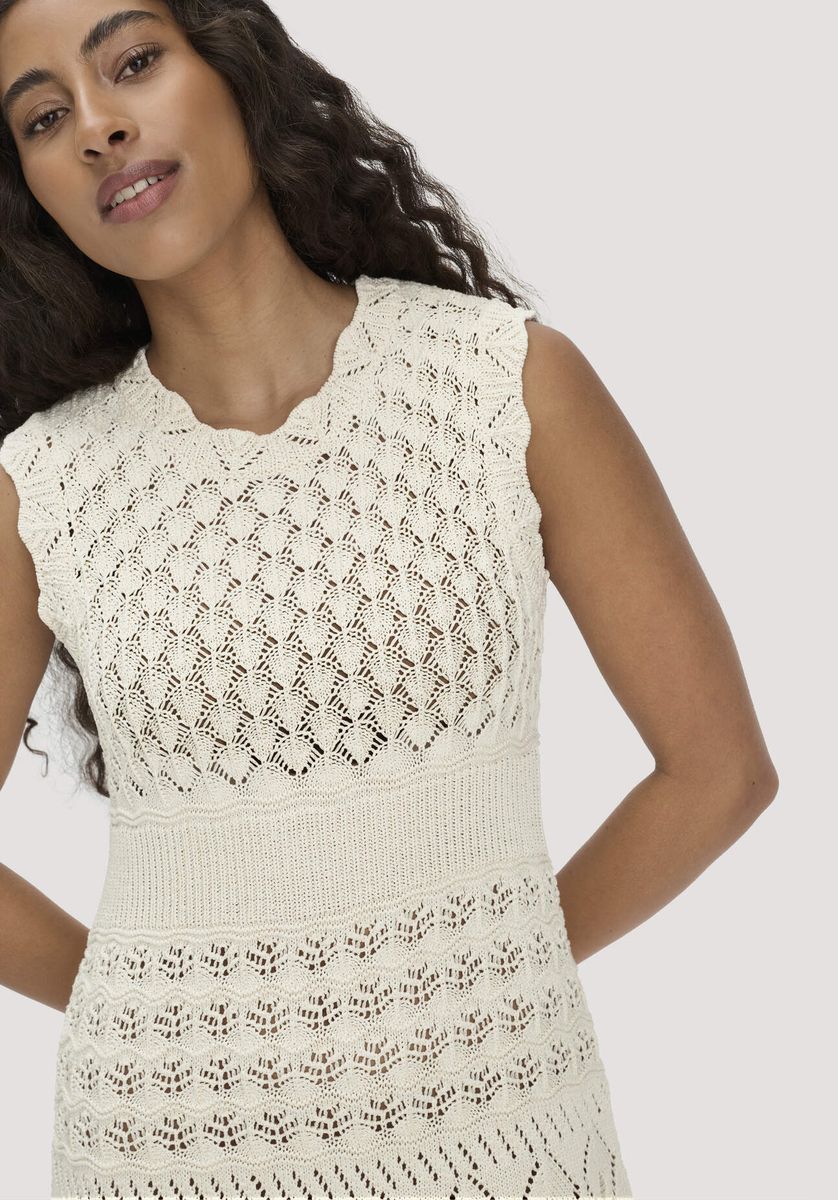 hessnatur Damen Strick Kleid Midi aus Bio-Baumwolle - beige - Größe L