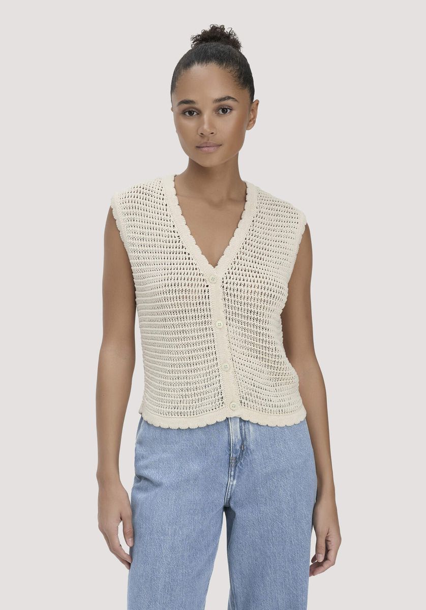 hessnatur Damen Strick Weste Regular aus Baumwolle - beige - Größe L