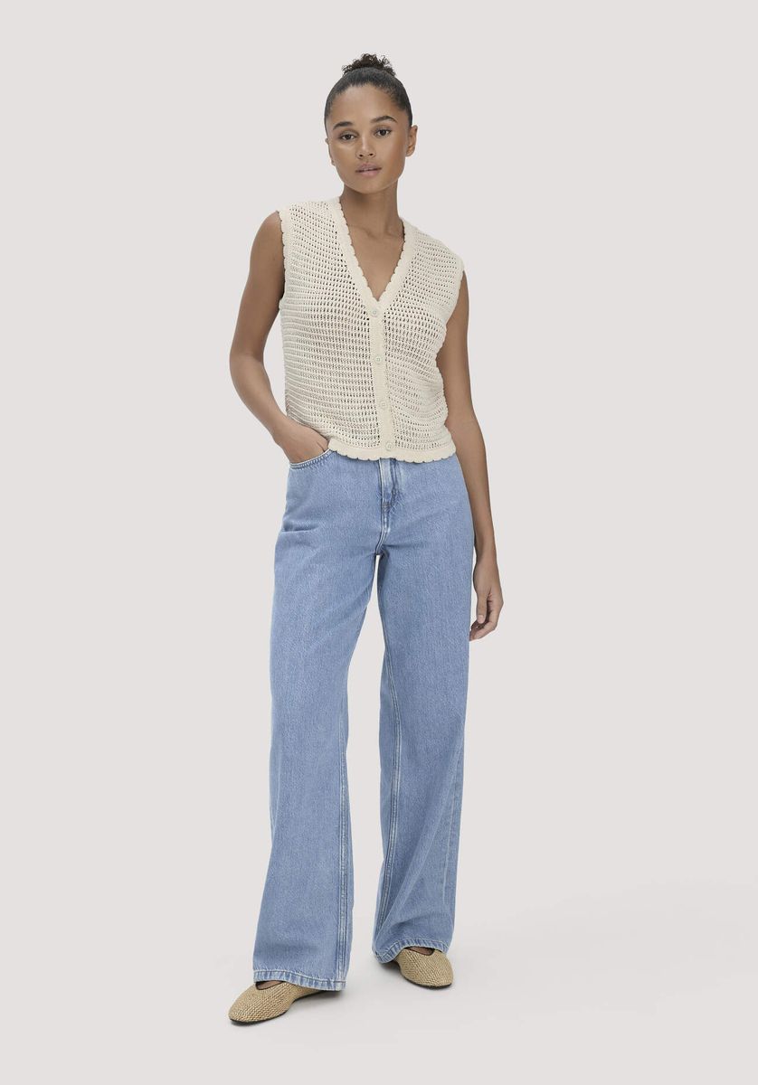 hessnatur Damen Strick Weste Regular aus Baumwolle - beige - Größe L