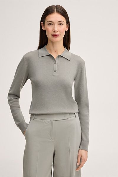 Weekend Max Mara Langarm Poloshirt aus Wollseidegemisch Greige