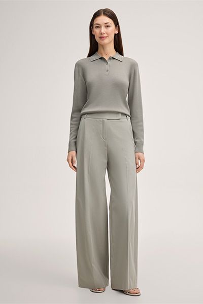 Weekend Max Mara Langarm Poloshirt aus Wollseidegemisch Greige