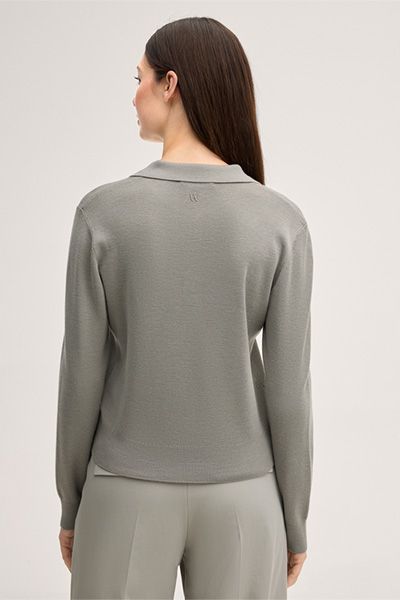 Weekend Max Mara Langarm Poloshirt aus Wollseidegemisch Greige