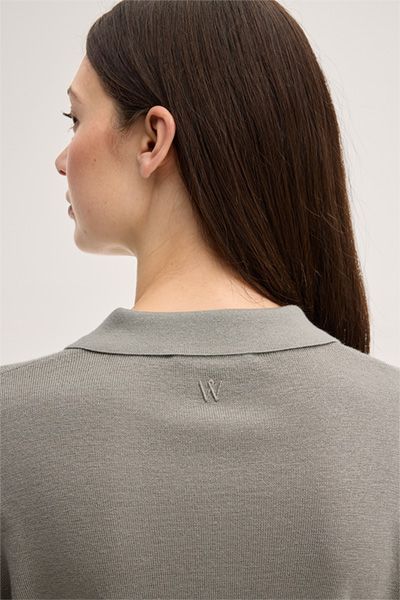 Weekend Max Mara Langarm Poloshirt aus Wollseidegemisch Greige