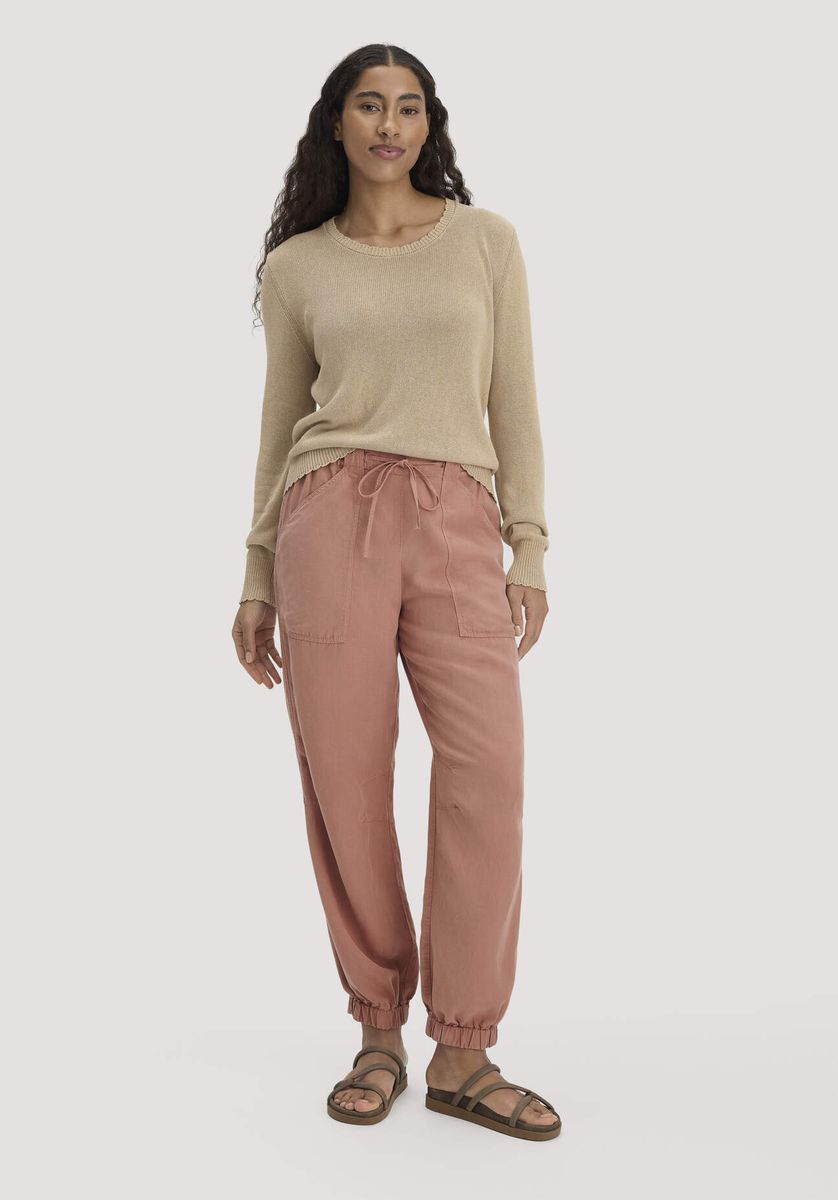 Strickpullover aus Leinenmischung mit Rüschenbesatz