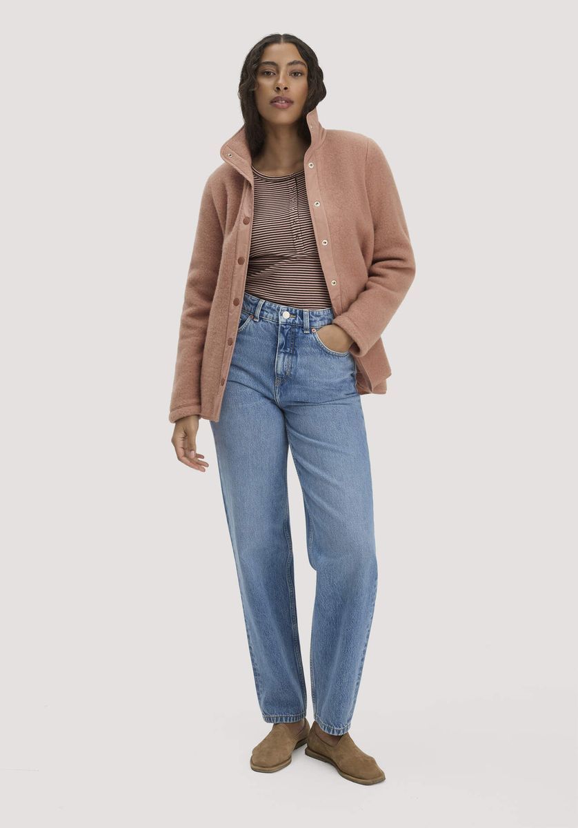hessnatur Damen Wollfleece Jacke Regular aus Bio-Merinowolle und Bio-Baumwolle - rosa - Größe L