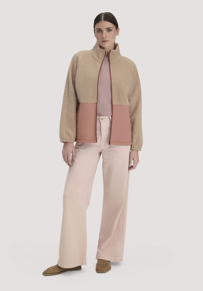 hessnatur Damen Wollfleece Jacke Relaxed aus Bio-Merinowolle mit Bio-Baumwolle - beige - Größe L