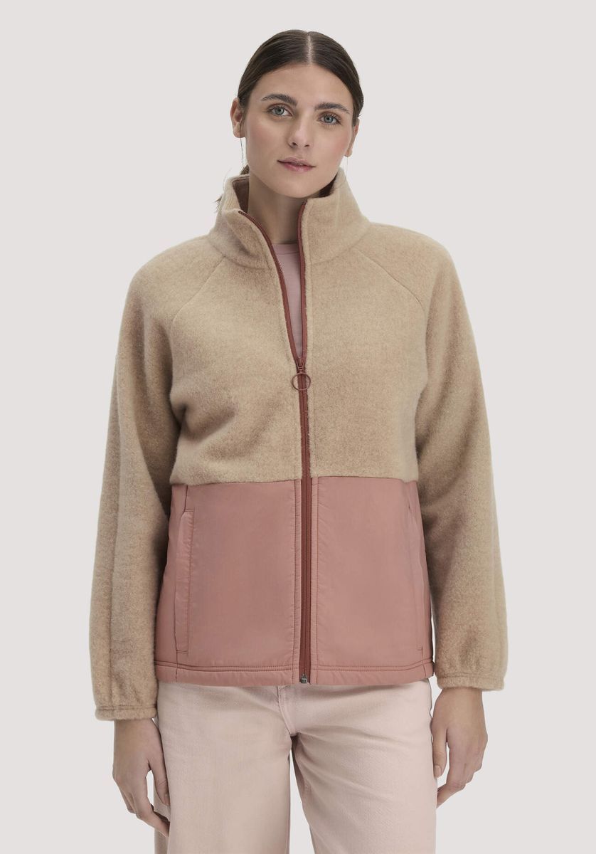 hessnatur Damen Wollfleece Jacke Relaxed aus Bio-Merinowolle mit Bio-Baumwolle - beige - Größe L