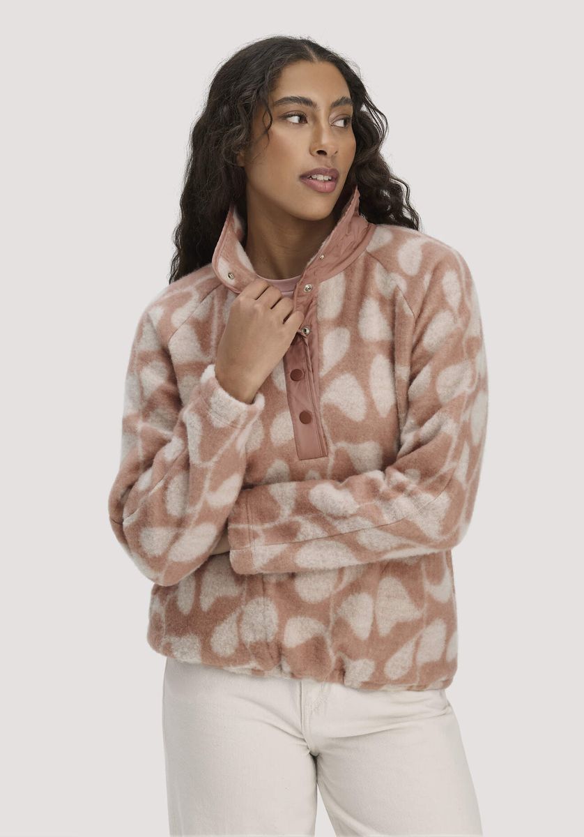 hessnatur Damen Wollfleece Troyer Relaxed aus Bio-Merinowolle mit Bio-Baumwolle - rosa - Größe L