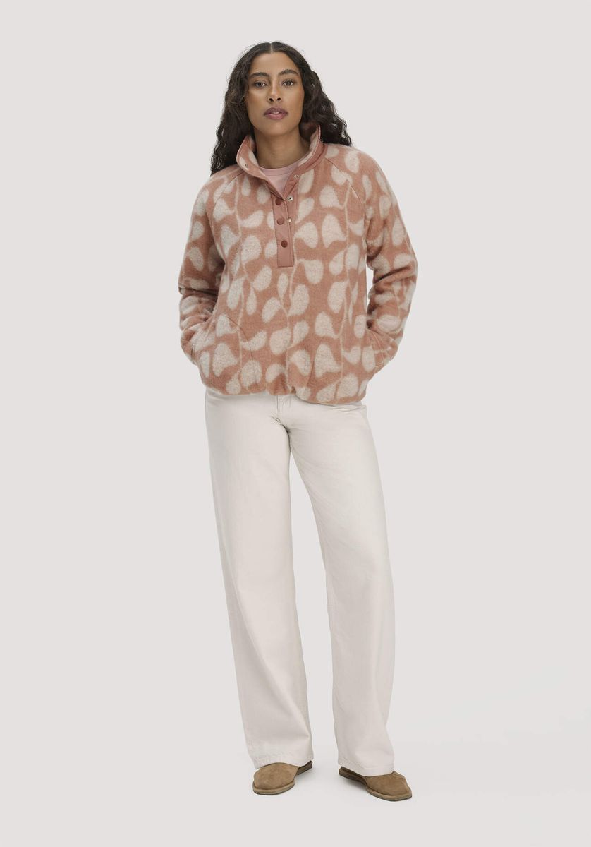 hessnatur Damen Wollfleece Troyer Relaxed aus Bio-Merinowolle mit Bio-Baumwolle - rosa - Größe L