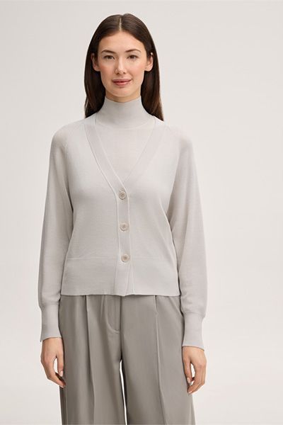 Comma Cardigan aus Woll-Seidenmischung V-Ausschnitt Knopfleiste Elfenbein