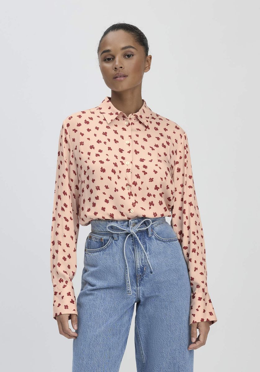 hessnatur Damen Print Bluse Relaxed aus LENZING™ ECOVERO™ Viskose - orange - Größe 34