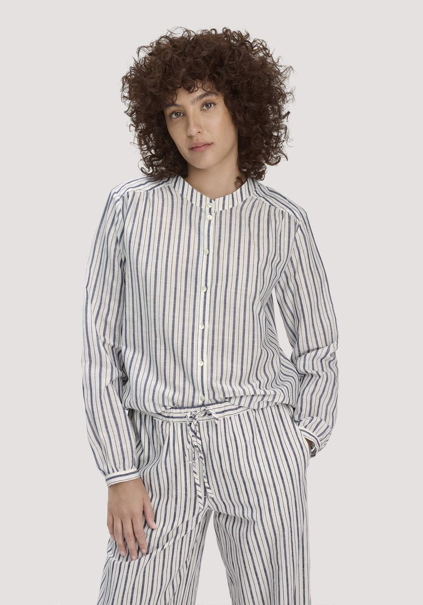 hessnatur Damen Streifen Bluse Relaxed aus Bio-Baumwolle mit Leinen - weiß - Größe 34