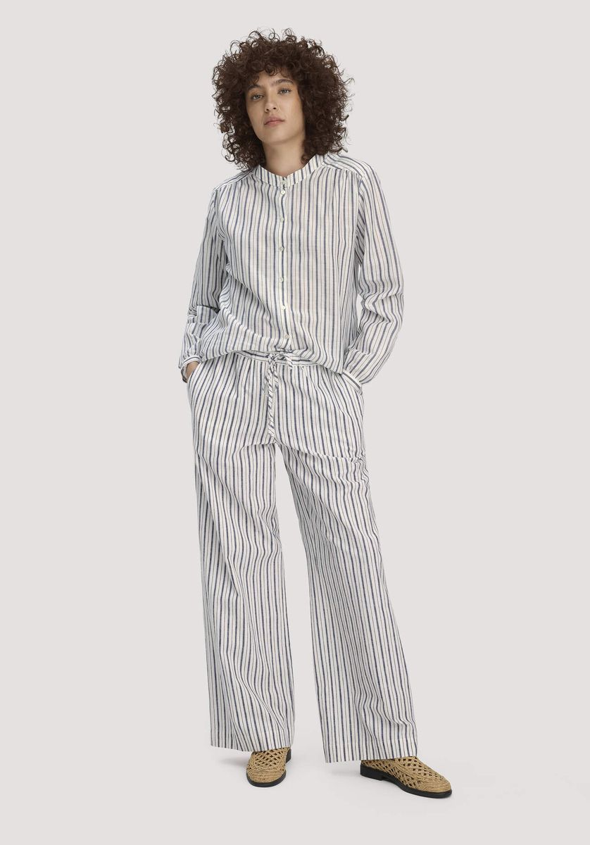 hessnatur Damen Streifen Bluse Relaxed aus Bio-Baumwolle mit Leinen - weiß - Größe 34