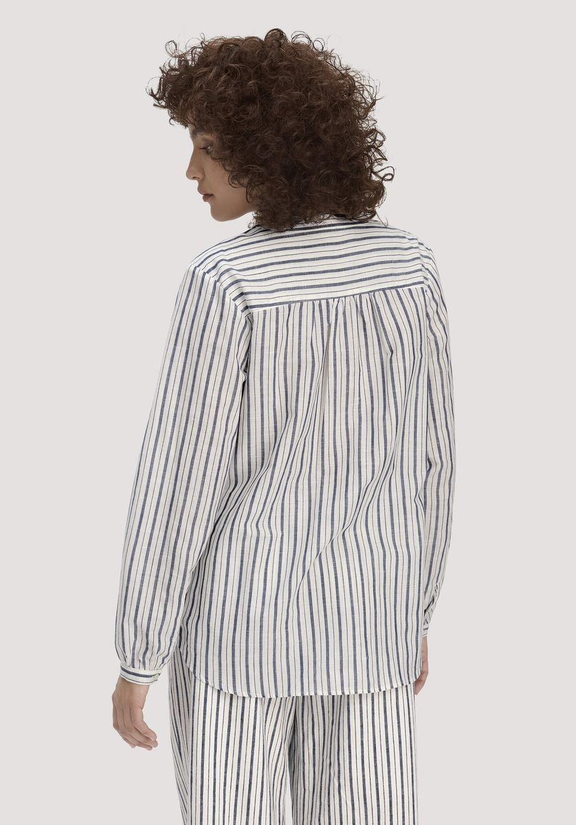 hessnatur Damen Streifen Bluse Relaxed aus Bio-Baumwolle mit Leinen - weiß - Größe 34