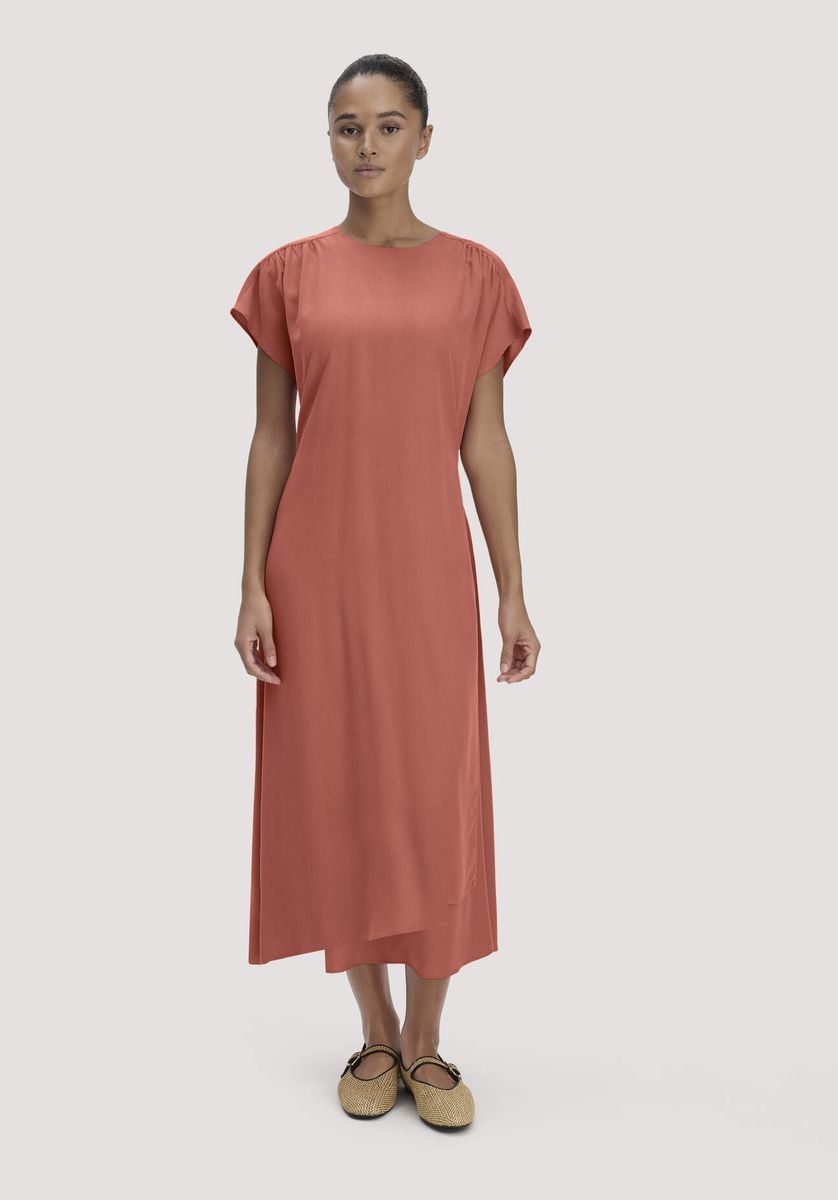 hessnatur Damen Gewebe Kleid mit Wickeloptik Midi aus TENCEL™ Lyocell - orange - Größe 34