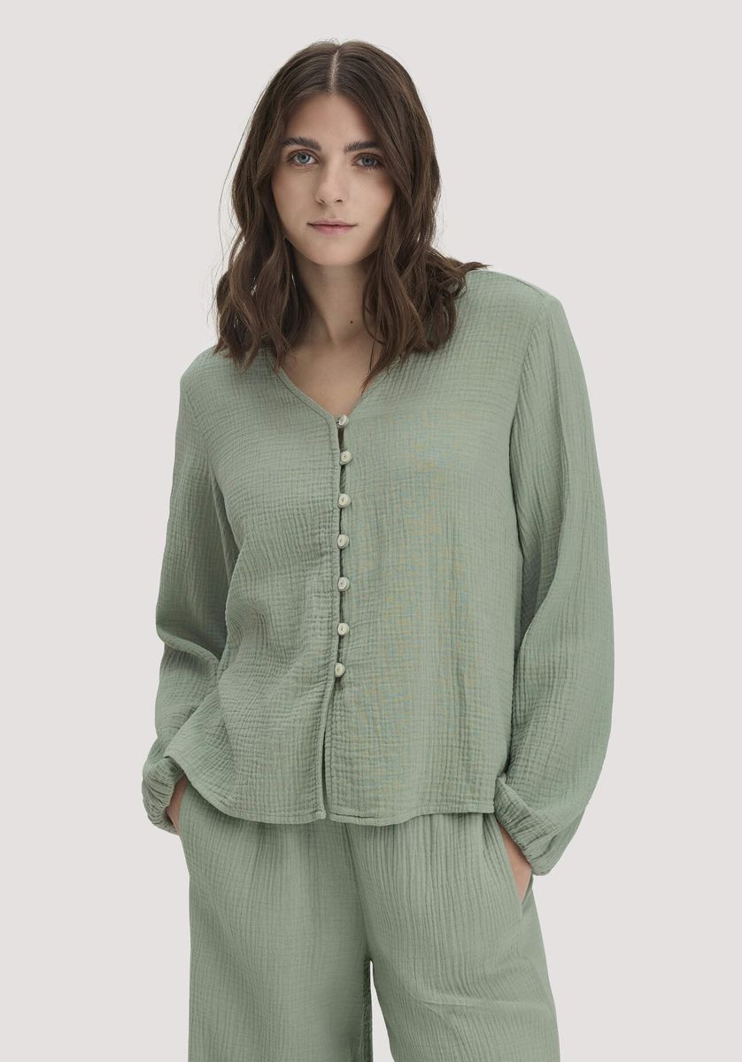 hessnatur Damen Musselin Bluse Relaxed aus Bio-Baumwolle - grün - Größe 34