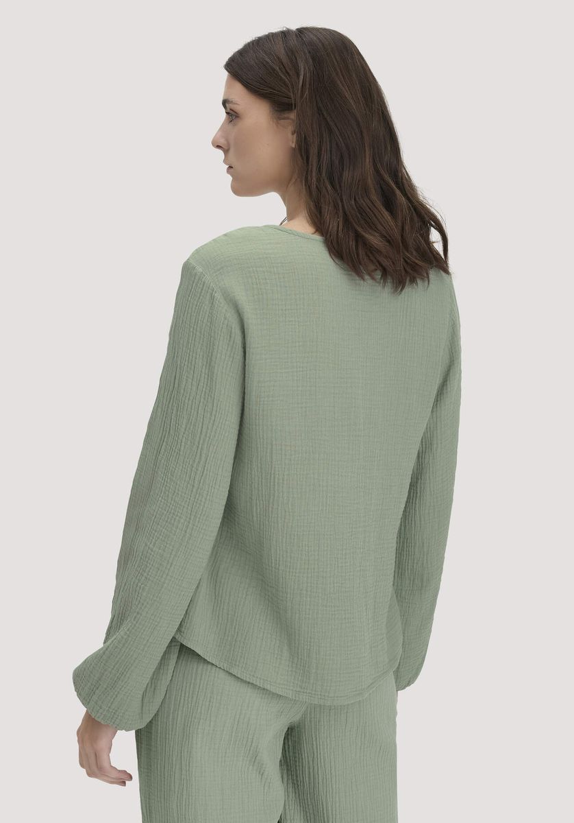 hessnatur Damen Musselin Bluse Relaxed aus Bio-Baumwolle - grün - Größe 34