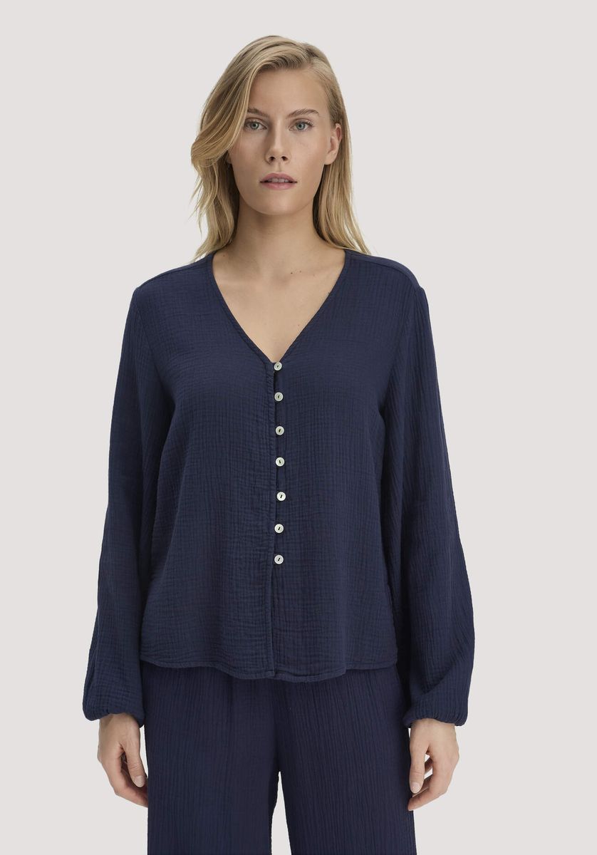 hessnatur Damen Bluse Relaxed aus Bio-Baumwolle - blau - Größe 34