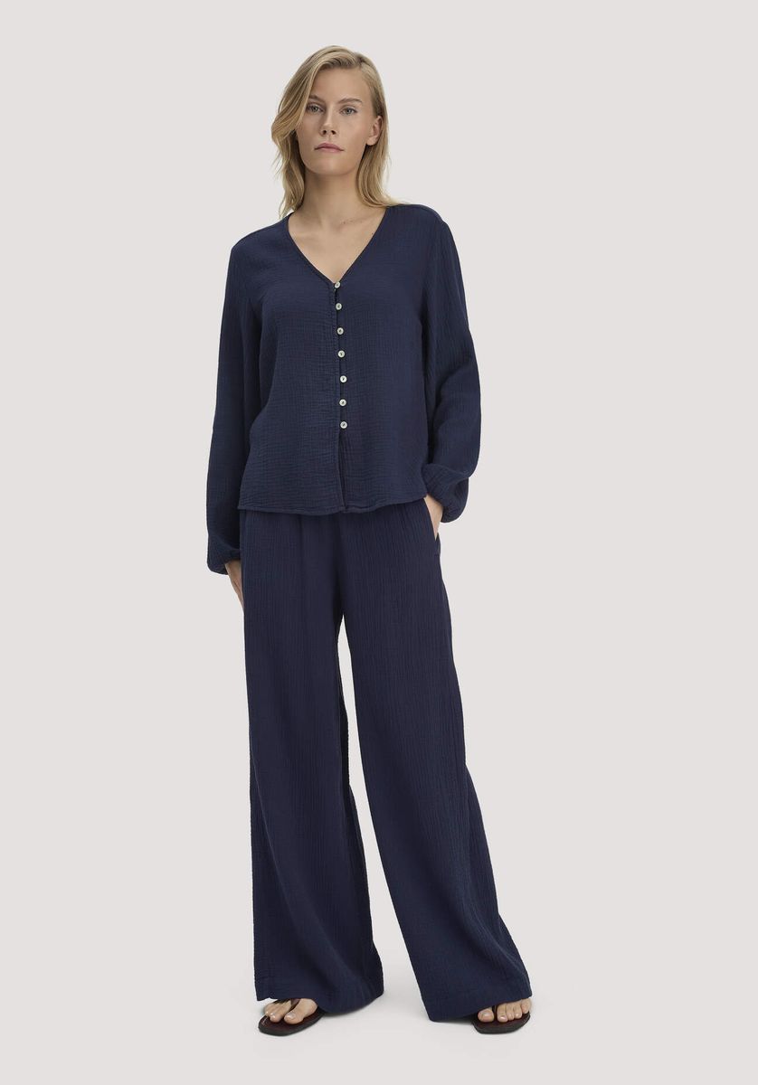 hessnatur Damen Musselin Bluse Relaxed aus Bio-Baumwolle - blau - Größe 34