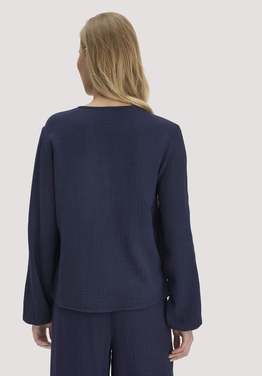 hessnatur Damen Musselin Bluse Relaxed aus Bio-Baumwolle - blau - Größe 34