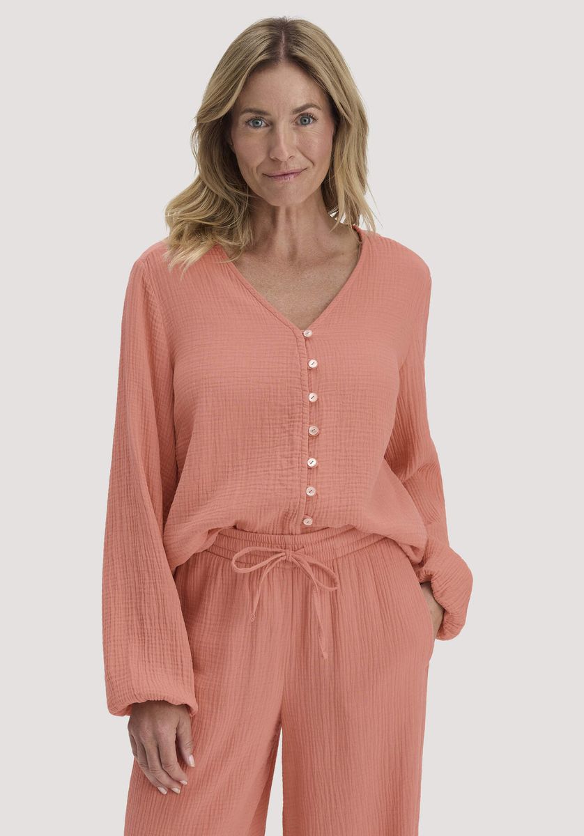 hessnatur Damen Musselin Bluse Relaxed aus Bio-Baumwolle - orange - Größe 34